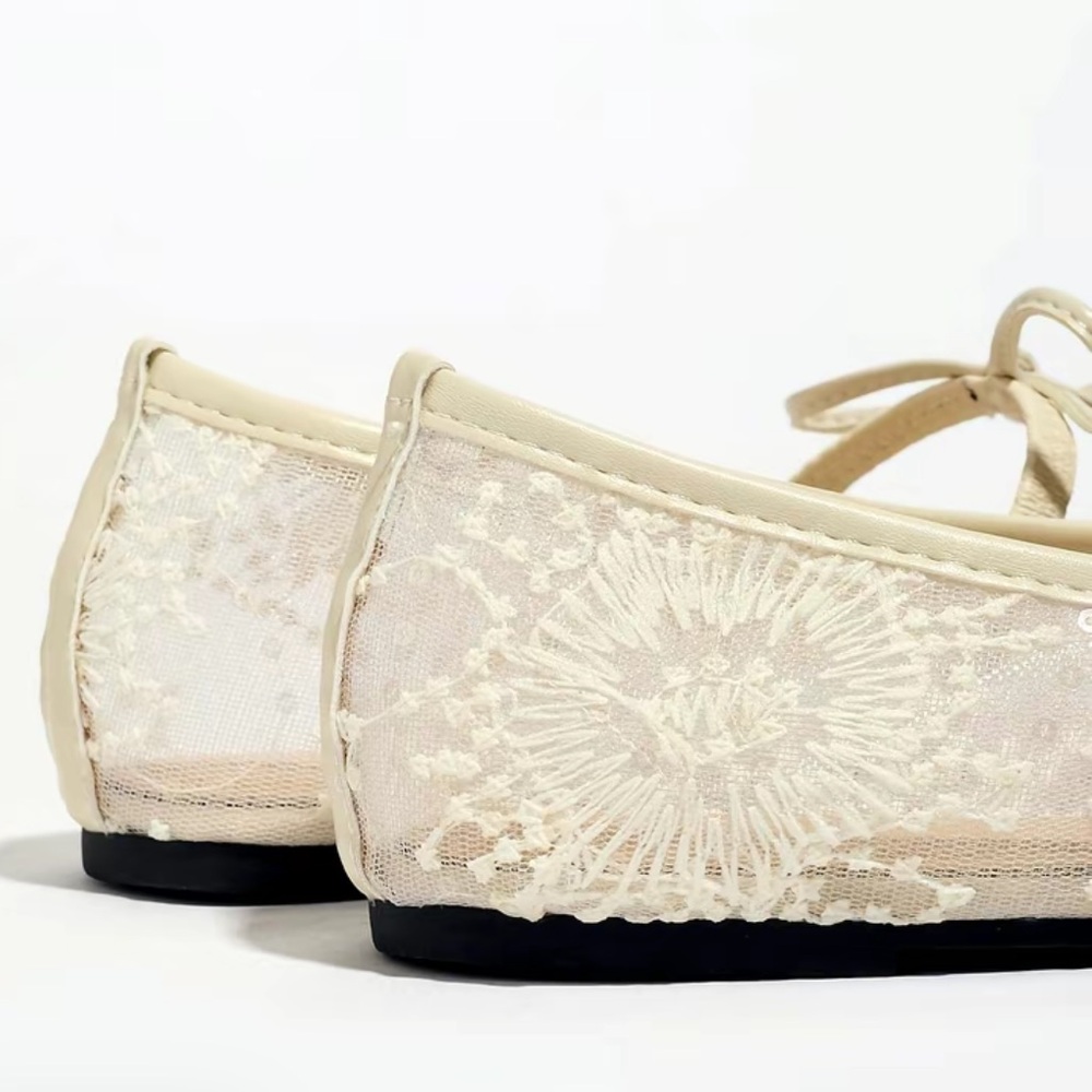 Mesh White Lace Ballet Flats - Picture 4 of 7